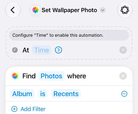 iOS 27 trigger before a time is set: Configure “Time” to enable this automation. At Time.